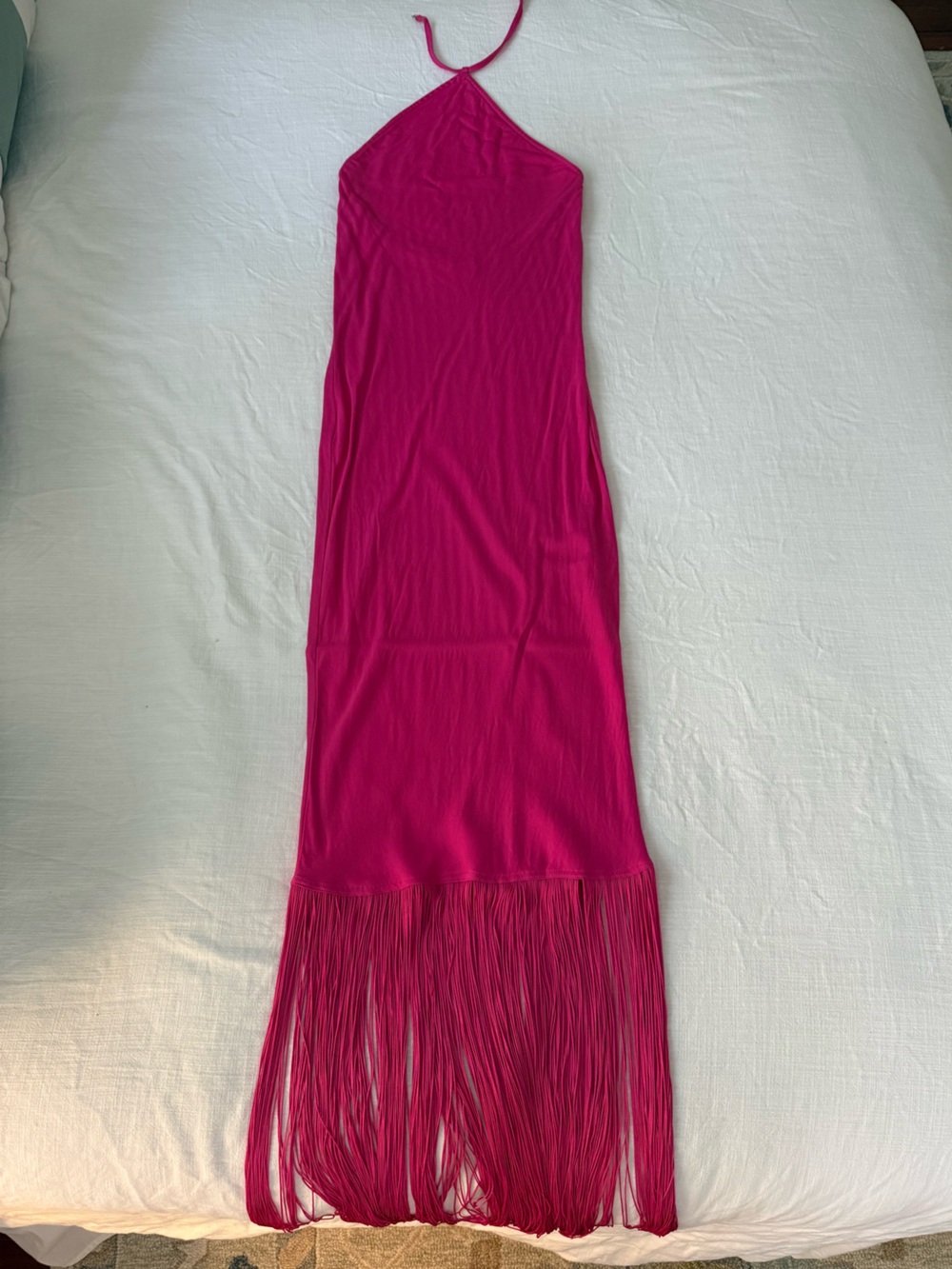 Camila Coelho Pink Fringe Halter Midi Dress